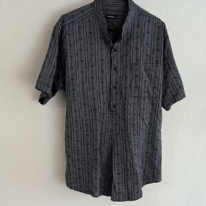 Atrium Vintage Charcoal Medallion Stripe Band Collar Popover Shirt - XL